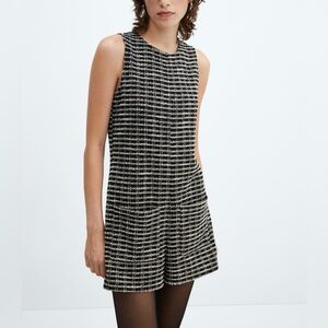 MANGO Tweed Short Romper Jumpsuit | Black & White Grid | Pockets | Small NWT